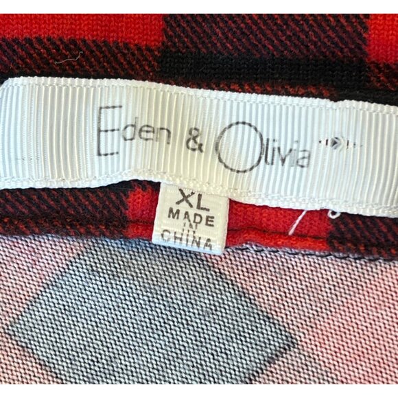 Eden & Olivia Red & black buffalo plaid buttondown long sleeve roll up sleeves - Picture 5 of 9